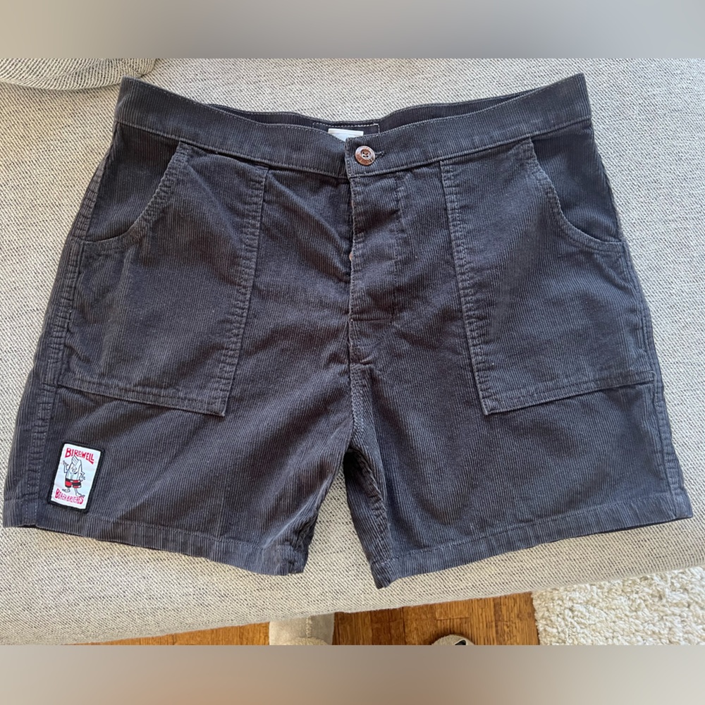 Charcoal gray birdwell corduroy shorts.